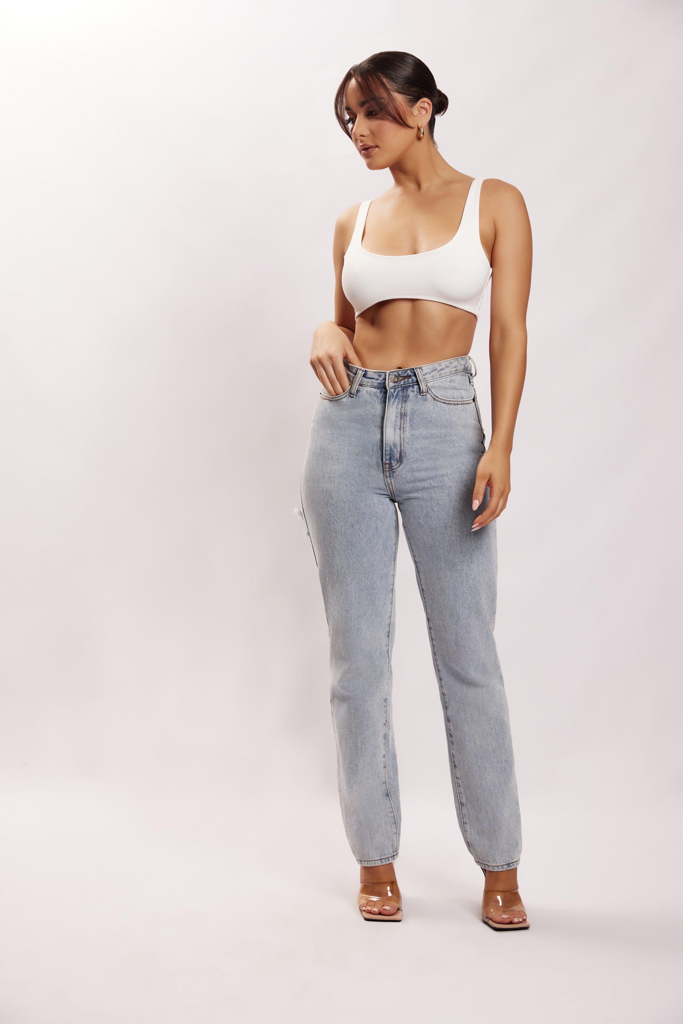 Jemma Scoop Neck Super Crop Top - White Product Image