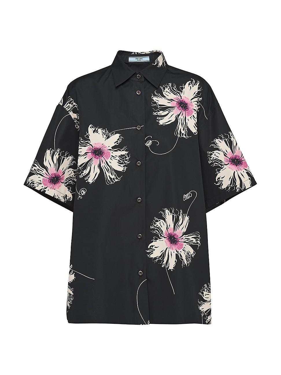 Womens Short-Sleeved Printed Poplin Shirt Product Image