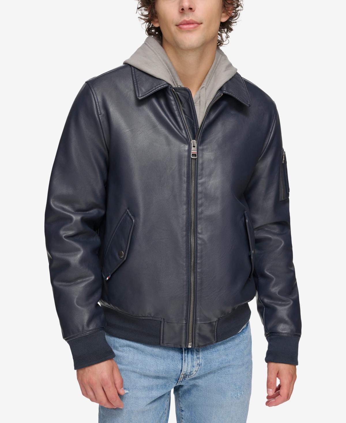 Tommy Hilfiger Mens Faux-Leather Bomber Jacket Product Image