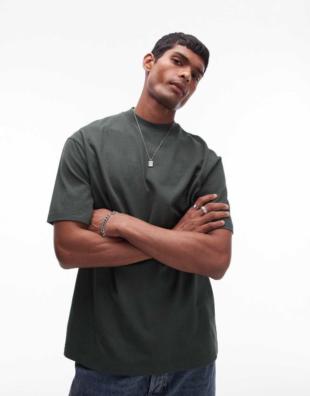 Topman 5-pack oversized fit T-shirts in black, white, red, navy and green Product Image