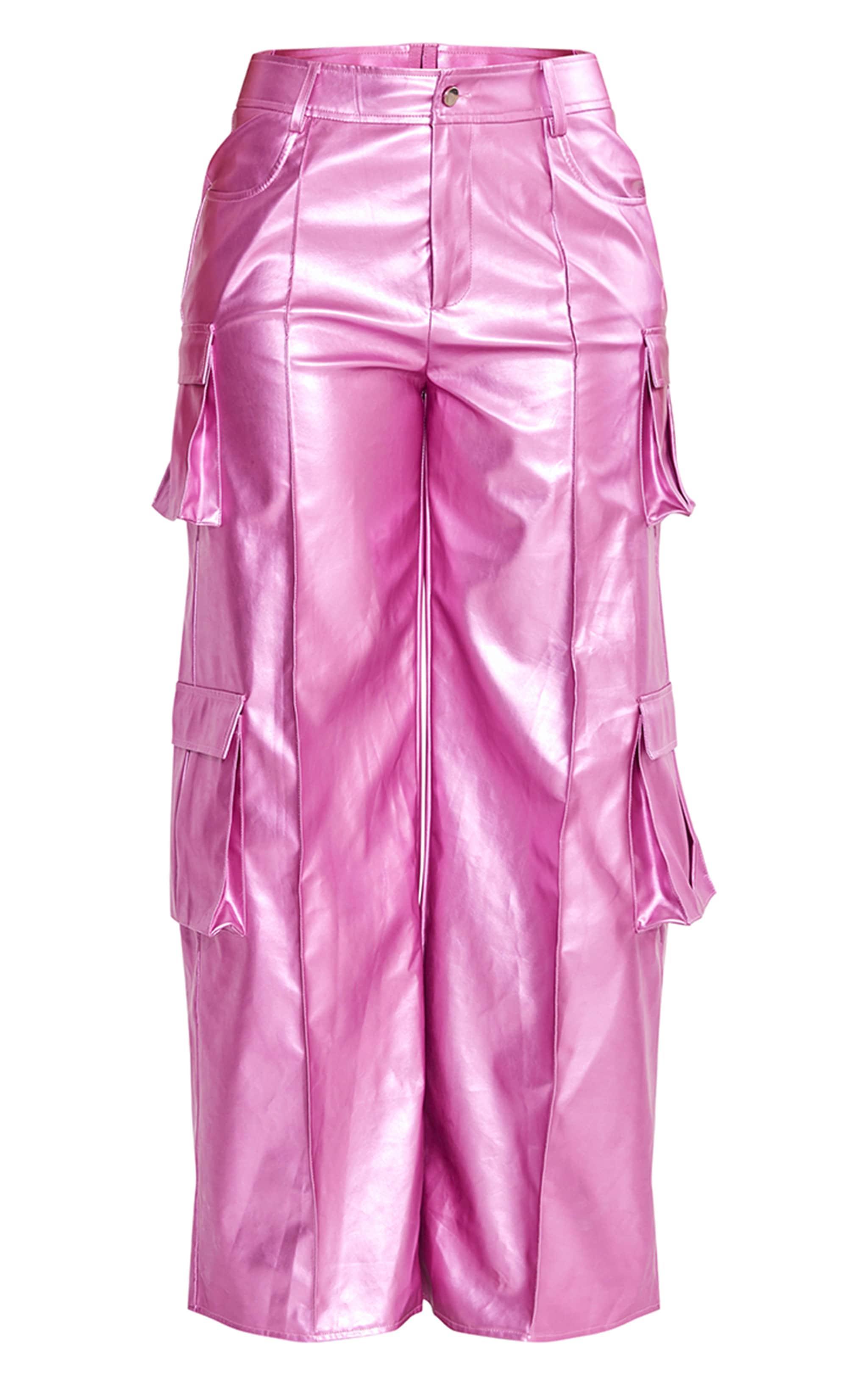 Shape Pink Metallic Faux Leather Cargo Pants Product Image