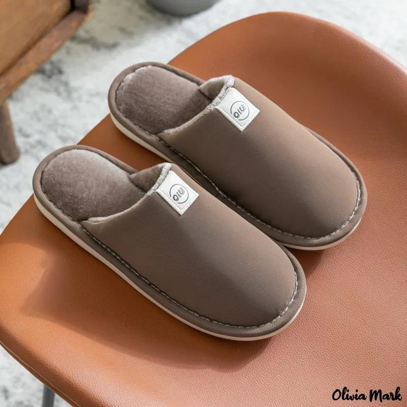 Olivia Mark – PU leather padded waterproof cotton slippers winter home couple thick bottom winter warm autumn and winter Product Image