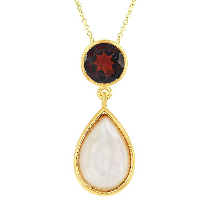 Sterling Silver 14K Gold Plated Garnet & Mop Necklace, Womens Gold Tone Product Image