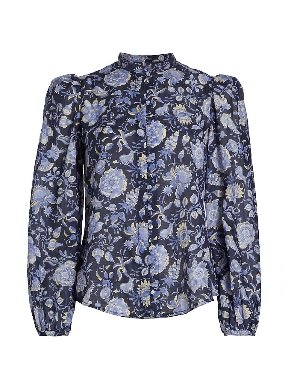 Savannah Floral Puff-Sleeve Button-Front Blouse Product Image