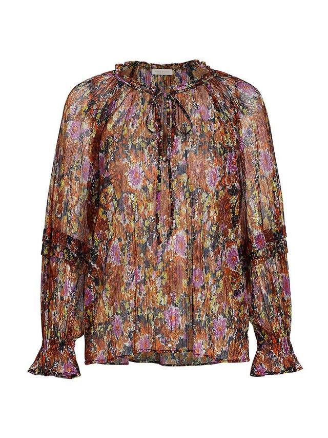 Ramy Brook Ellie Floral Metallic Semisheer Blouse Product Image