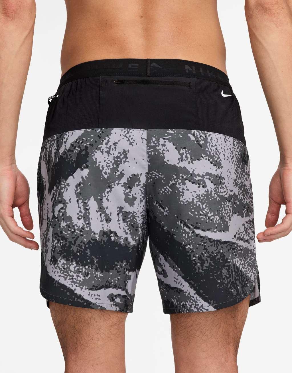 Nike Running Trail printed 7 inch shorts in gray and black  Product Image