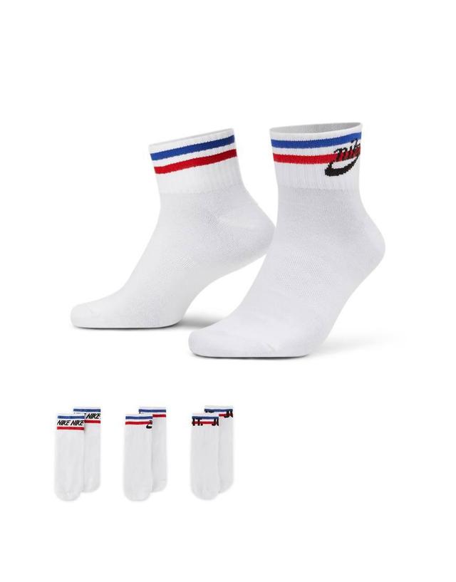 NIKE Everyday Essential 3 Pack Ankle Socks In White, Blue, And Red Product Image