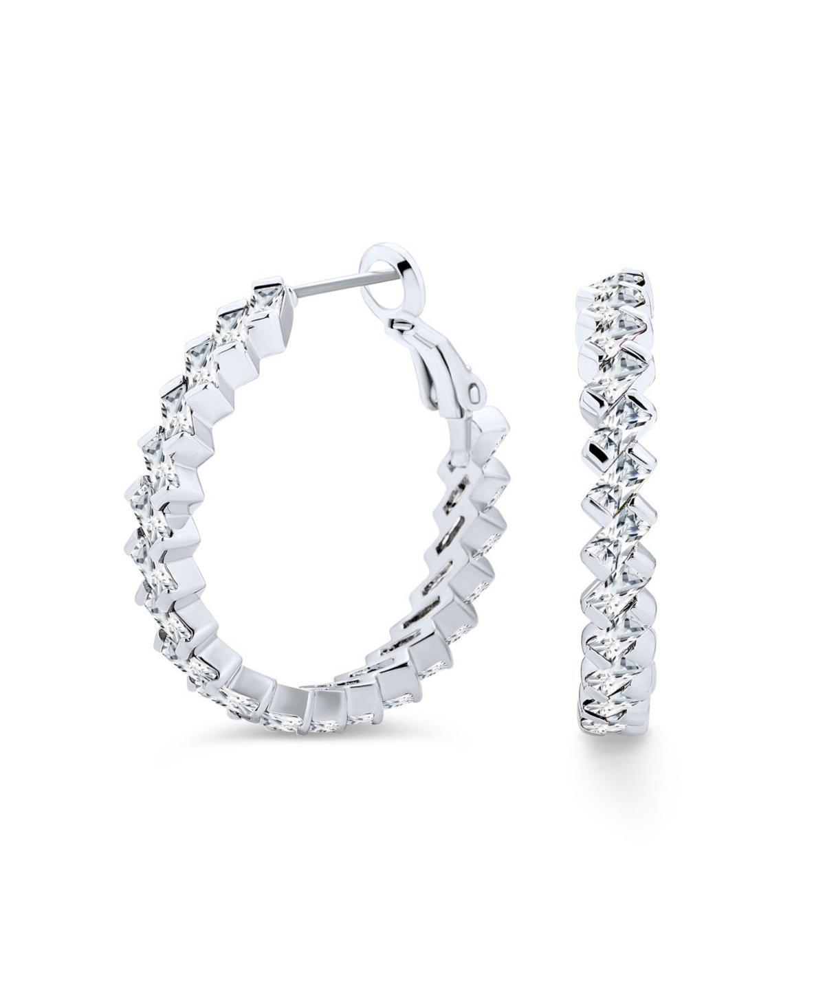 Bling Jewelry Geometric Modern Cubic Zirconia Cz Baguettes Statement Large Hoop Earrings For Women Prom Lever back 1.2 Inch Diameter Product Image