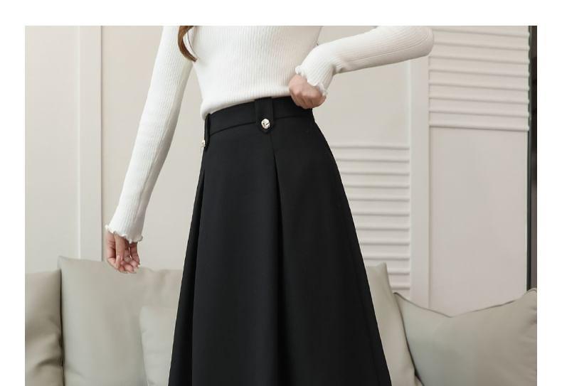 High Rise Plain Midi A-Line Skirt Product Image