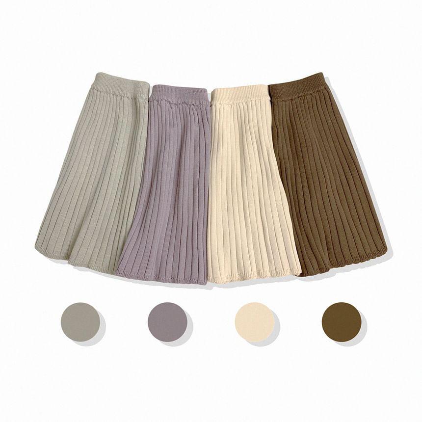 High Rise Pleated Knitted A-Line Mini Skirt Product Image