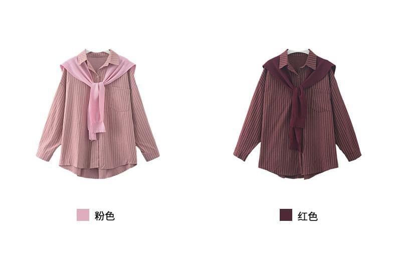 Mock Two-Piece Long-Sleeve Striped Shirt Product Image