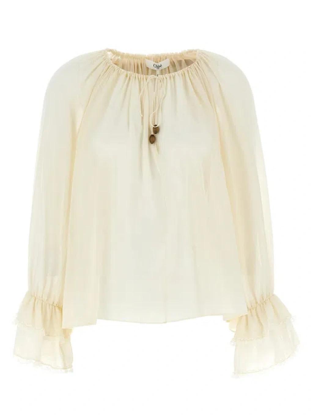 CHLOÉ Silk Ruffled Blouse In White Product Image