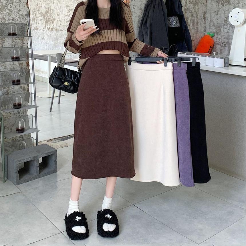 High Rise Plain Midi Straight Skirt Product Image