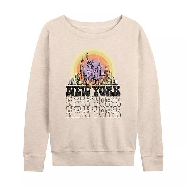 Womens New York Vintage Slouchy Graphic Sweatshirt, Girls Beig/Green Product Image