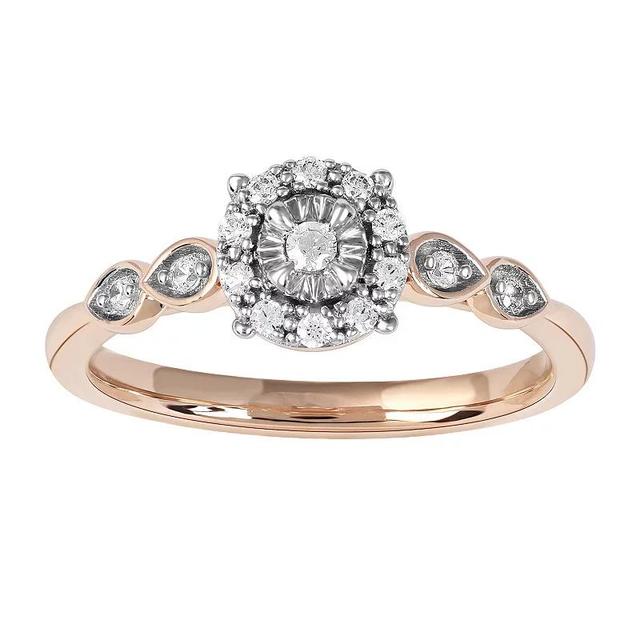 DeCouer Sterling Silver 1/6 Carat T.W. Diamond Halo Promise Ring, Womens Gold Tone Product Image