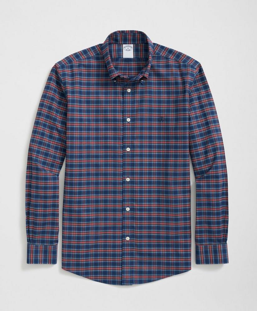 Stretch Cotton Non-Iron Oxford Polo Button Down Collar, Tartan Shirt Product Image