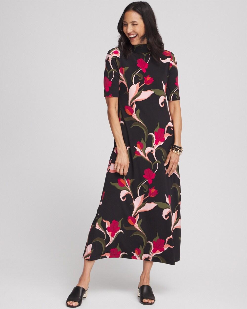 Elbow-sleeve Mock Neck Maxi Dress Product Image