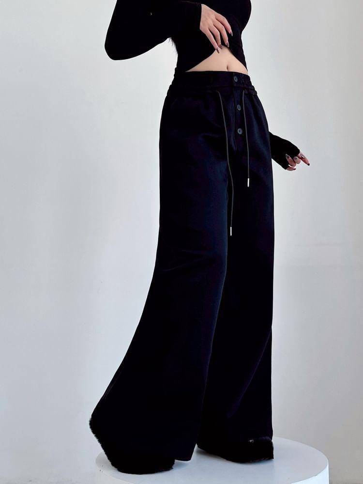 Elastic Waist Plain Wide Leg Sweatpants Product Image