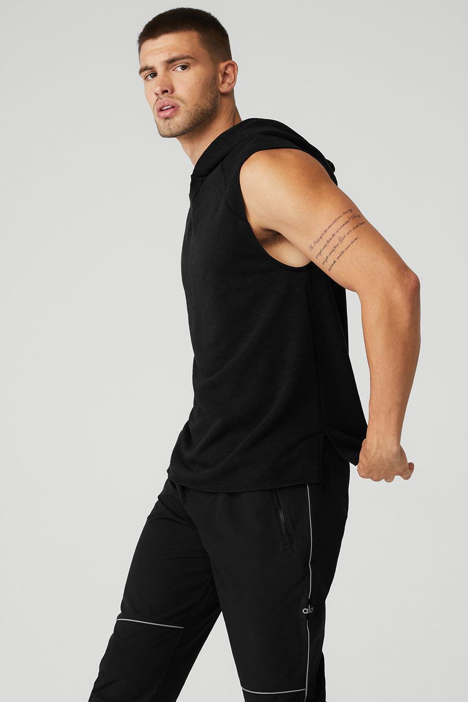 Qualifier Sleeveless Hoodie - Black Slub Male Product Image