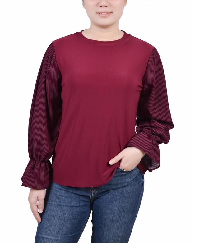 Ny Collection Petite Long Sleeve Top with Printed Sleeves Product Image