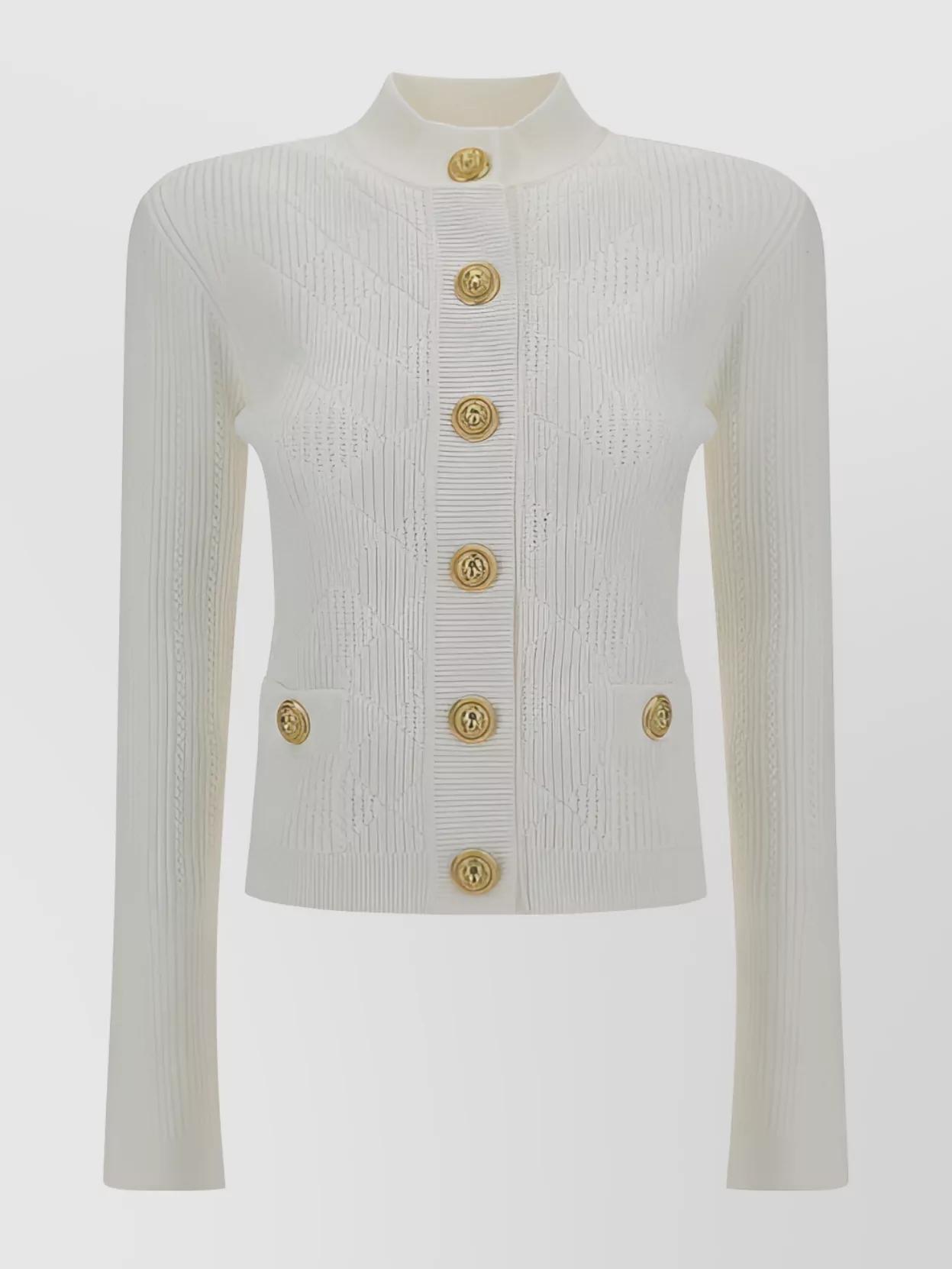 Close Fit Perforated Knit Cardigan In White Product Image