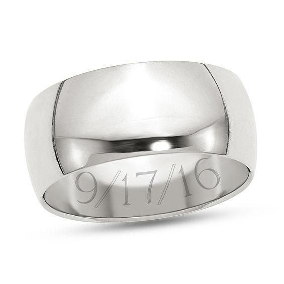 Men's 9.0mm Half-Round Engravable Wedding Band in Sterling Silver (2 Lines) Product Image