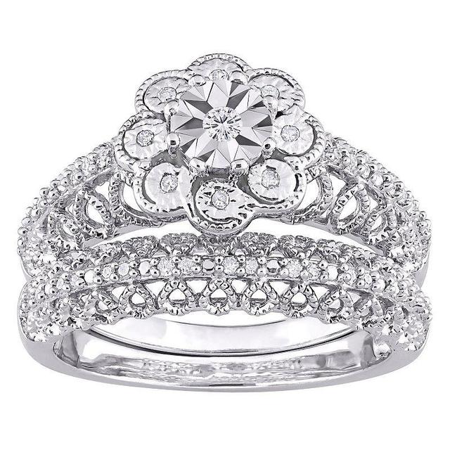 Stella Grace Sterling Silver 1/6 Carat T.W. Diamond Vintage Engagement Ring Set, Womens White Product Image