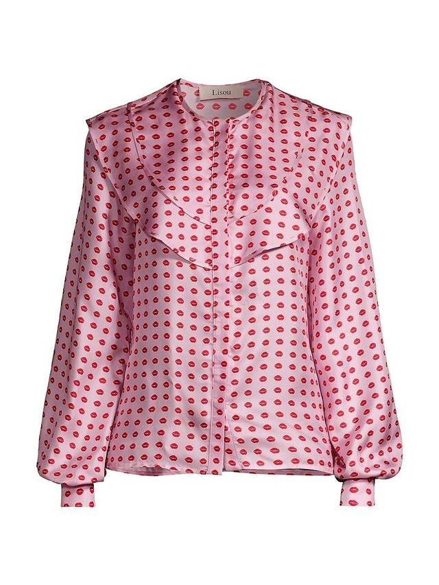 Womens Simone Lips Print Ruffle Shirt Product Image