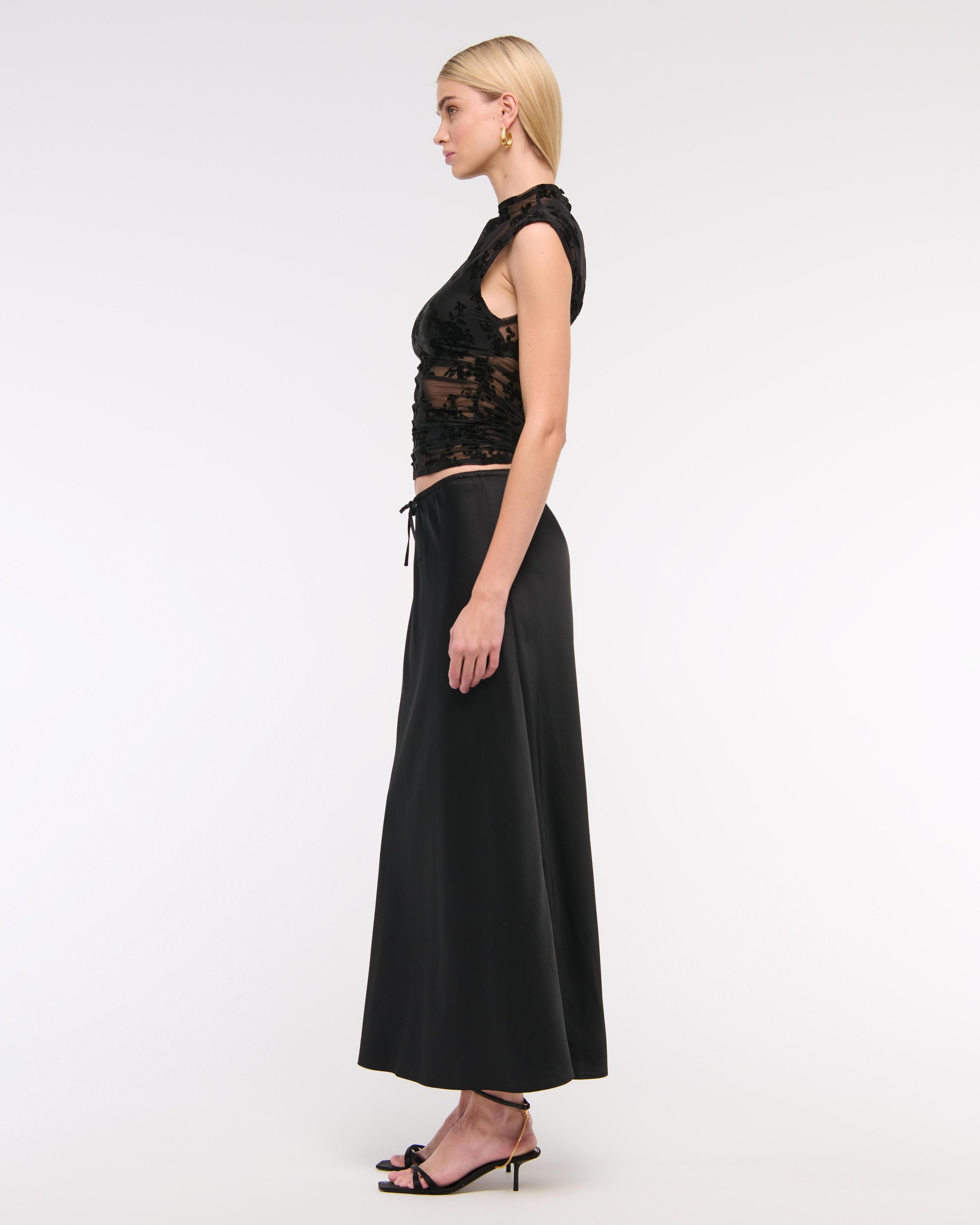 Mid Rise Satin Maxi Skirt Product Image