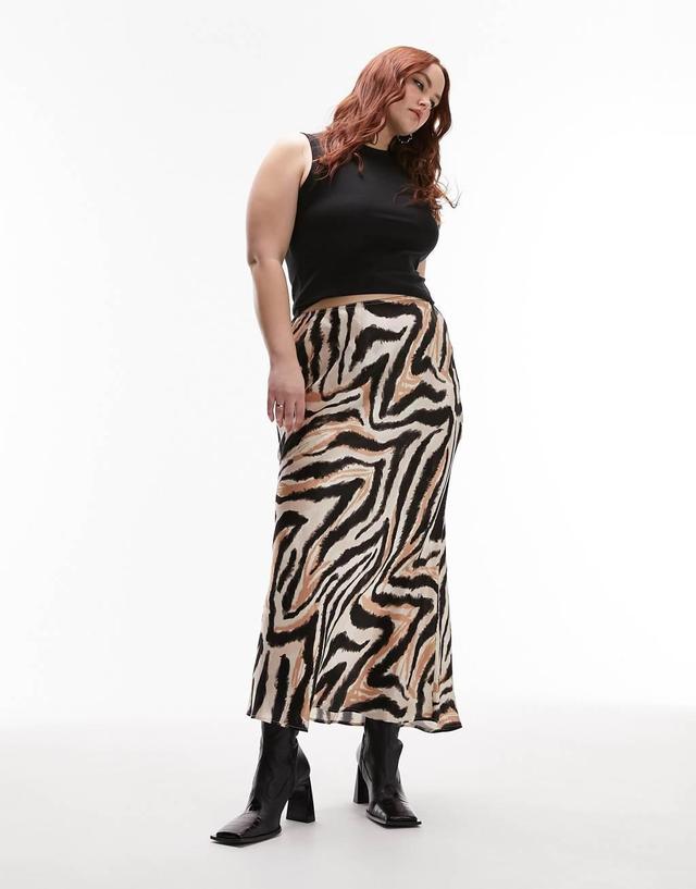 Topshop Curve animal print maxi bias skirt in multi Product Image