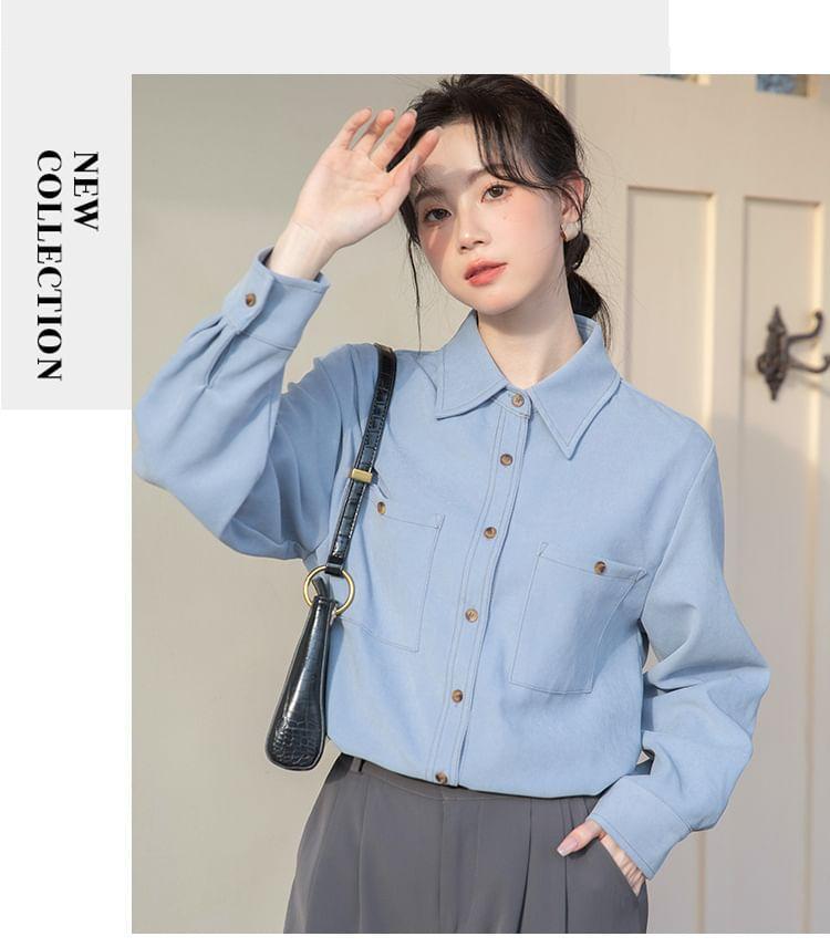 Long-Sleeve Plain Pocket Detail Shirt Product Image