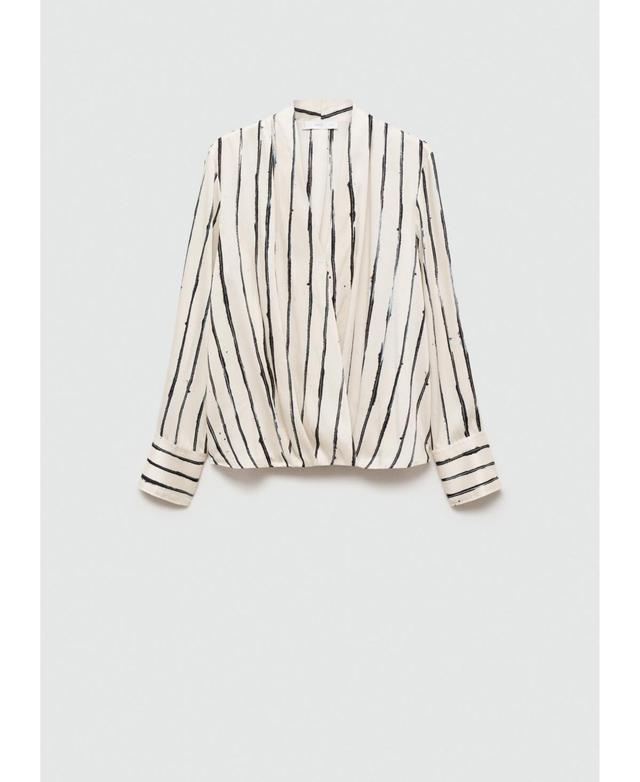 Mango Womens Striped Wrap Blouse Product Image