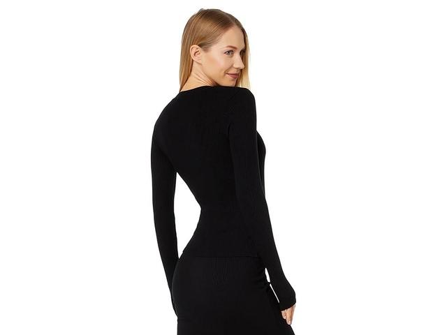 SUNDRY Long Sleeve Wrap Blouse (Black) Women's Blouse Product Image