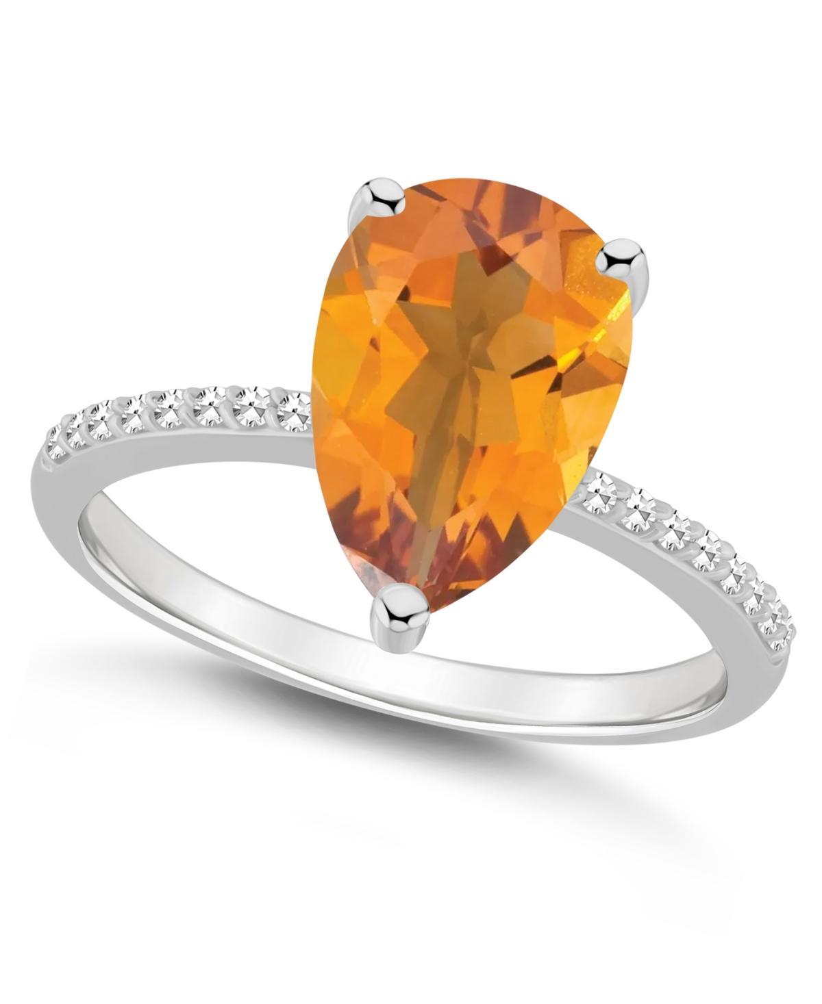 Alyson Layne Sterling Silver 10 mm x 8 mm Pear Shape Gemstone & 1/10 Carat T.W. Diamond Ring, Womens Citrine Product Image