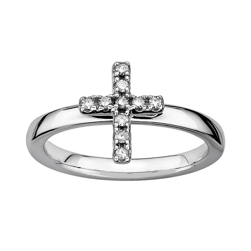 Stacks & Stones Sterling Silver 1/10-ct. T.W. Diamond Cross Stack Ring, Womens Grey Product Image