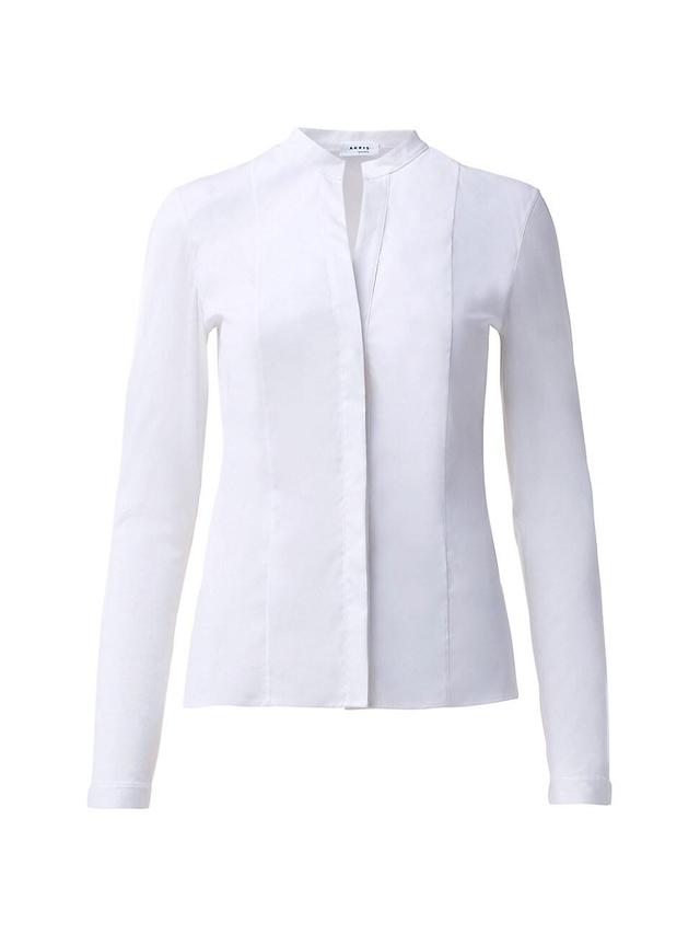 Long-Sleeve Cotton Jersey-Back Blouse Product Image