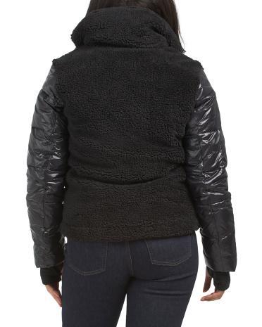 Mixed Media Puffer Coat for Women | Polyester Product Image