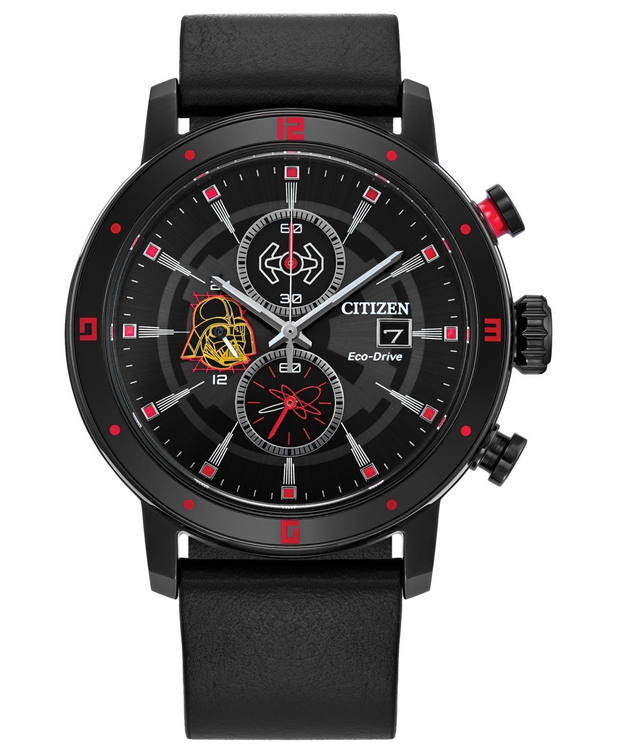 Citizen Eco-Drive Mens Chronograph Star Wars Darth Vader Black Leather Strap Watch 44mm - Black Product Image