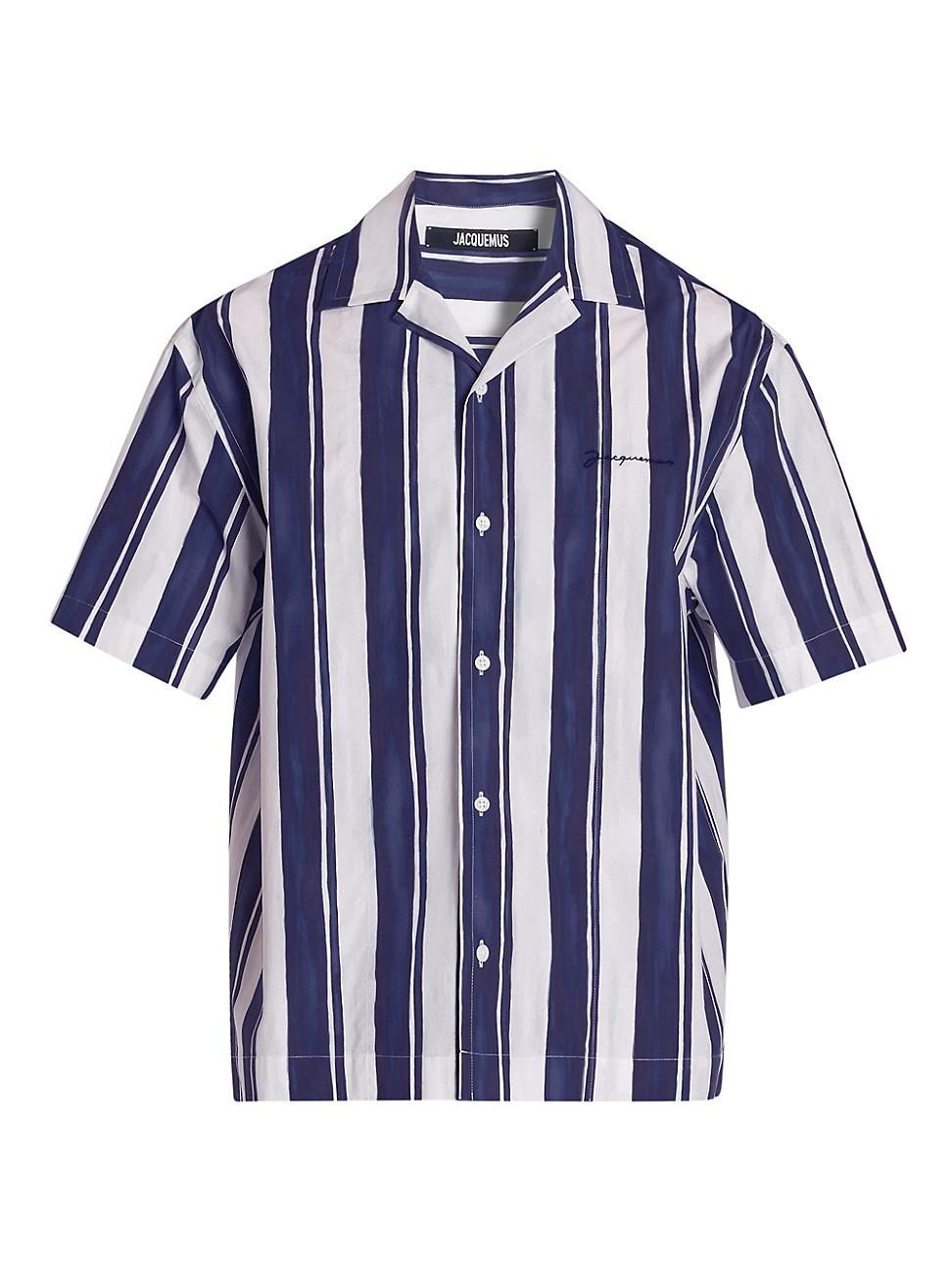 Mens Striped Cotton Camp Shirt Product Image