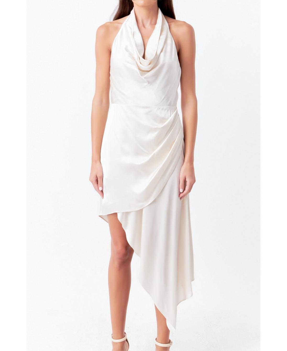 Womens Halter Neck Asymmetric Satin Dress Product Image