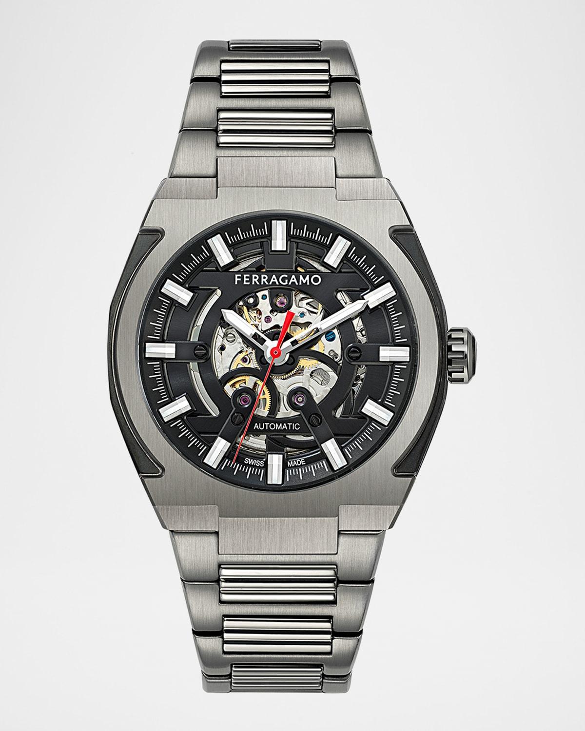 Salvatore Mens Supreme Skeleton Automatic Gunmetal Tone Stainless Steel Bracelet Watch Product Image