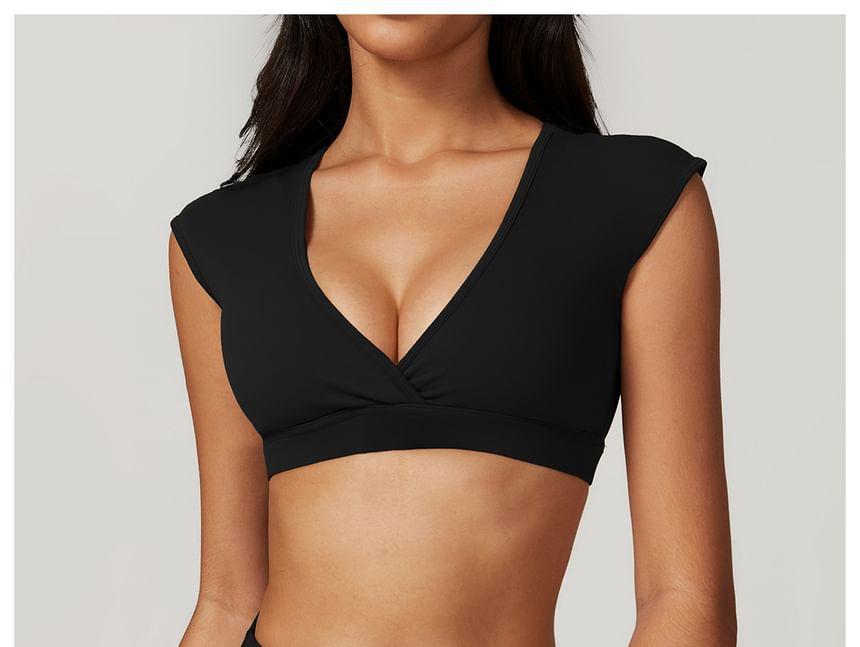 V-Neck Plain Cutout Back Sports Bra Product Image