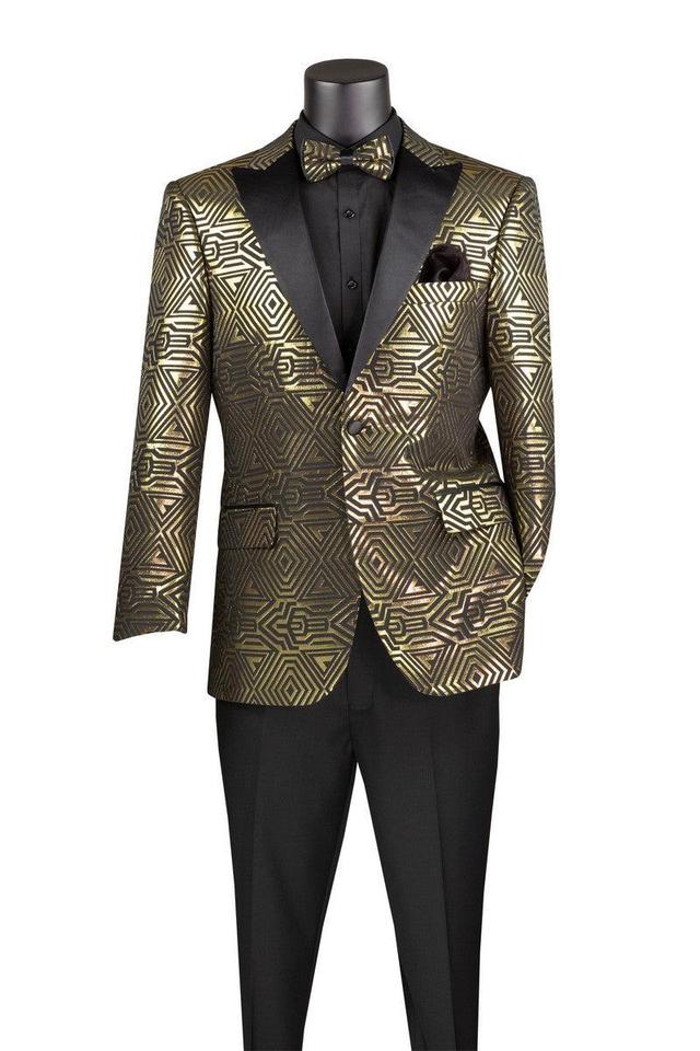 Gold Modern Fit Jacquard Jacket Metallic Design with Matching Bow Tie Product Image