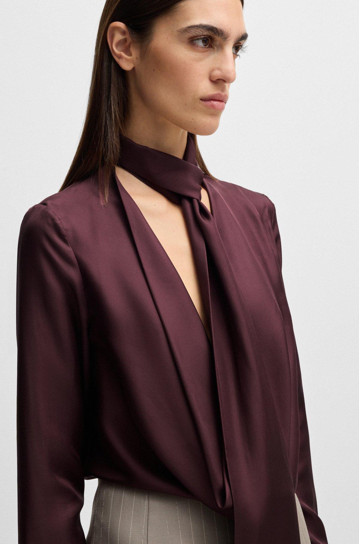 Regular-fit blouse in silk twill with scarf neckline Product Image