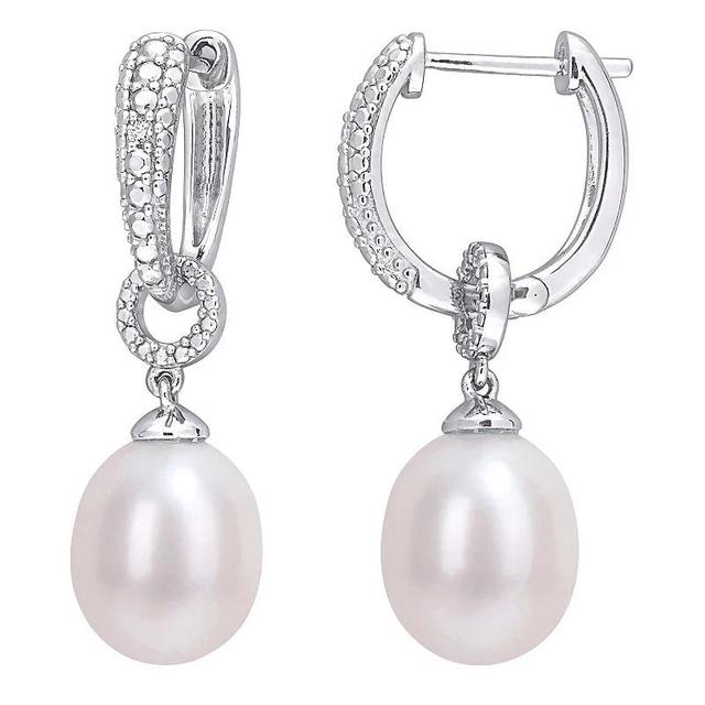 Stella Grace Sterling Silver Freshwater Cultured Pearl & Diamond Accent Drop Hoop Earrings, Womens Product Image