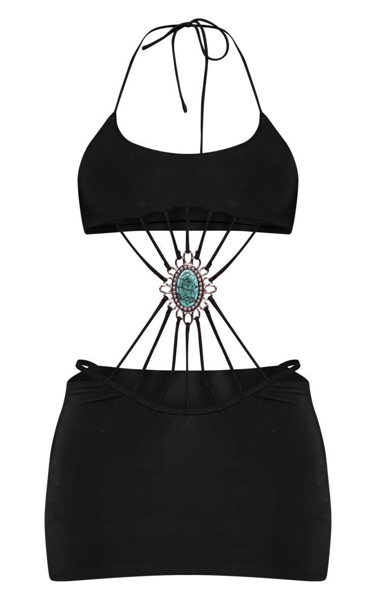 Black Contrast Rhinestone Cut Out Mini Beach Dress Product Image