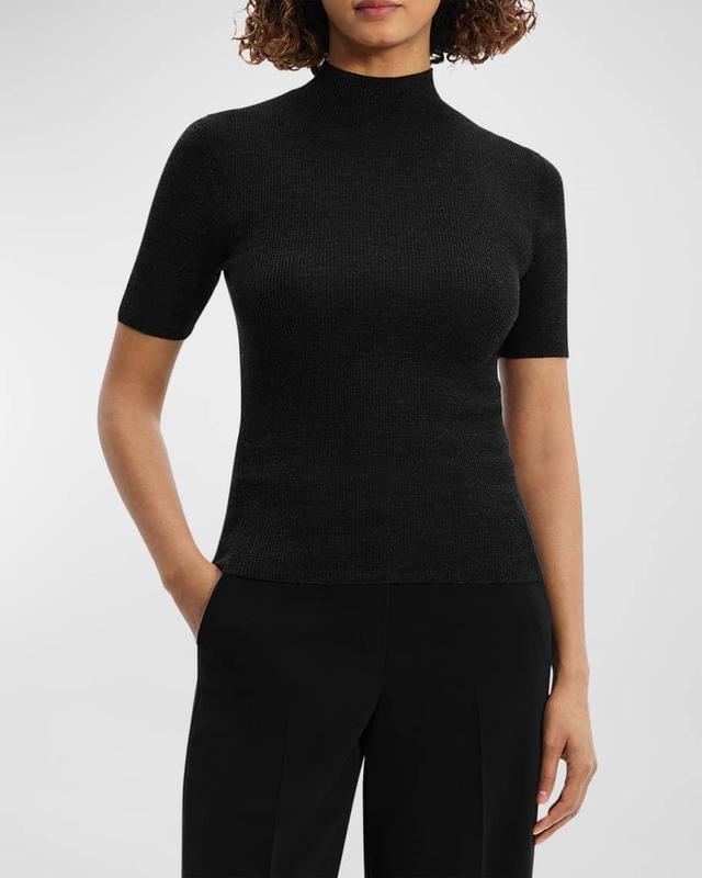 Leenda Regal Merino Wool Short-Sleeve Mock-Neck Top Product Image