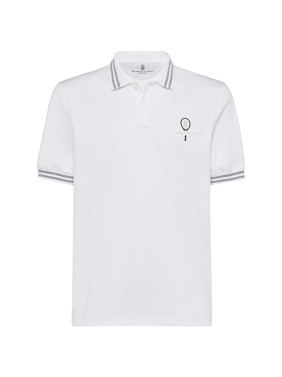 Mens Cotton Jersey Polo T-Shirt with Striped Collar Product Image