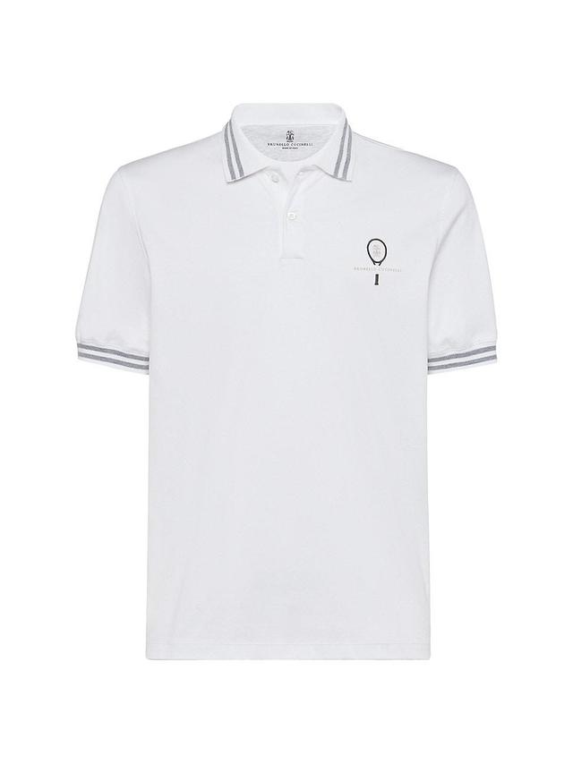 Mens Cotton Jersey Polo T-Shirt with Striped Collar Product Image