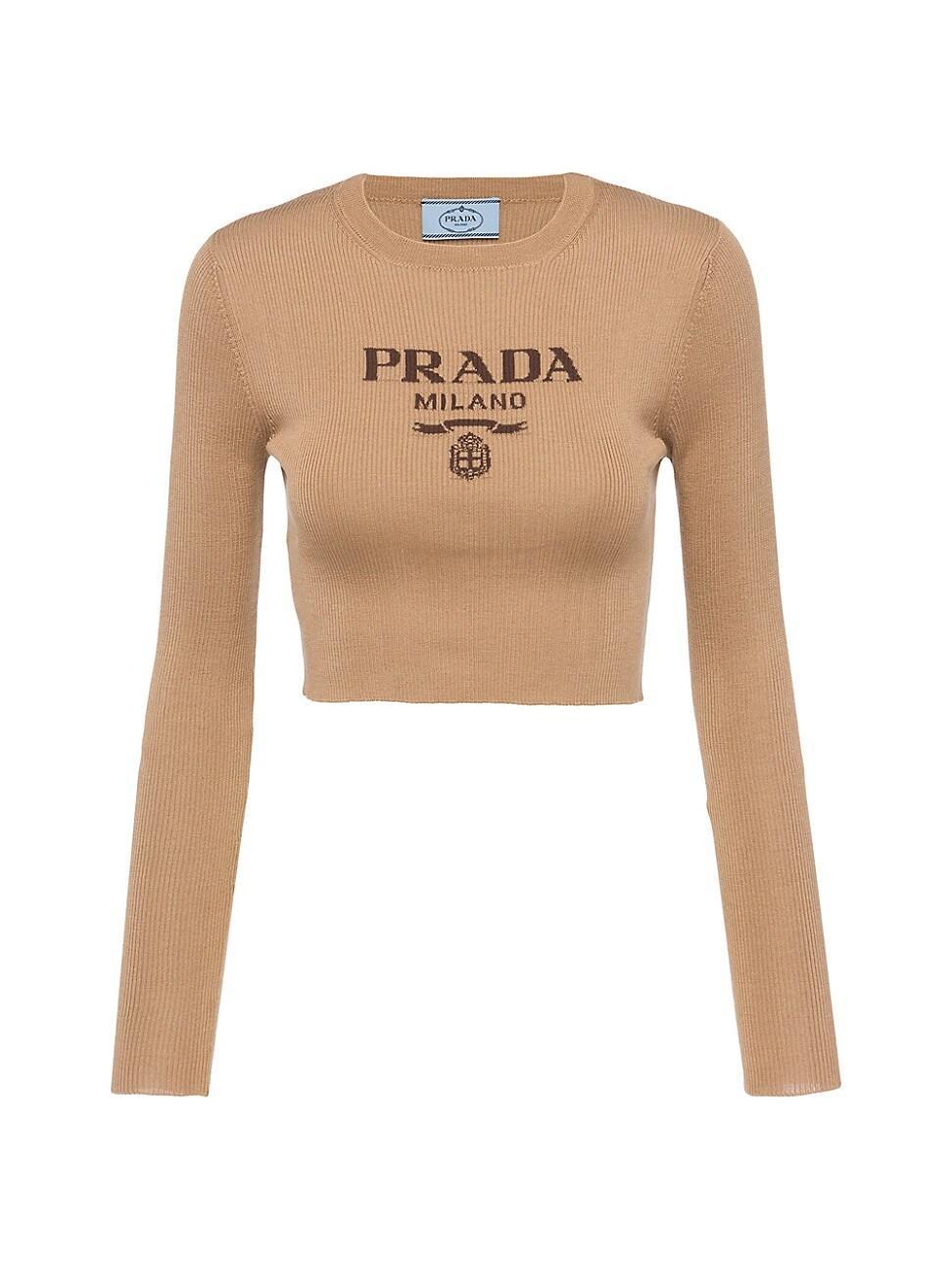 Womens Cropped Silk Sweater with Logo Product Image